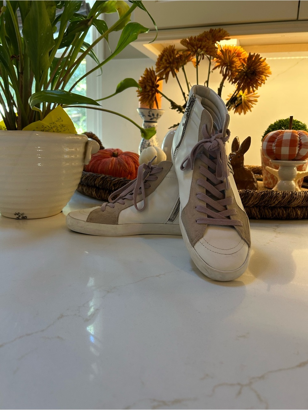 Sam Edelman Women’s White and Taupe High-Top Sneakers